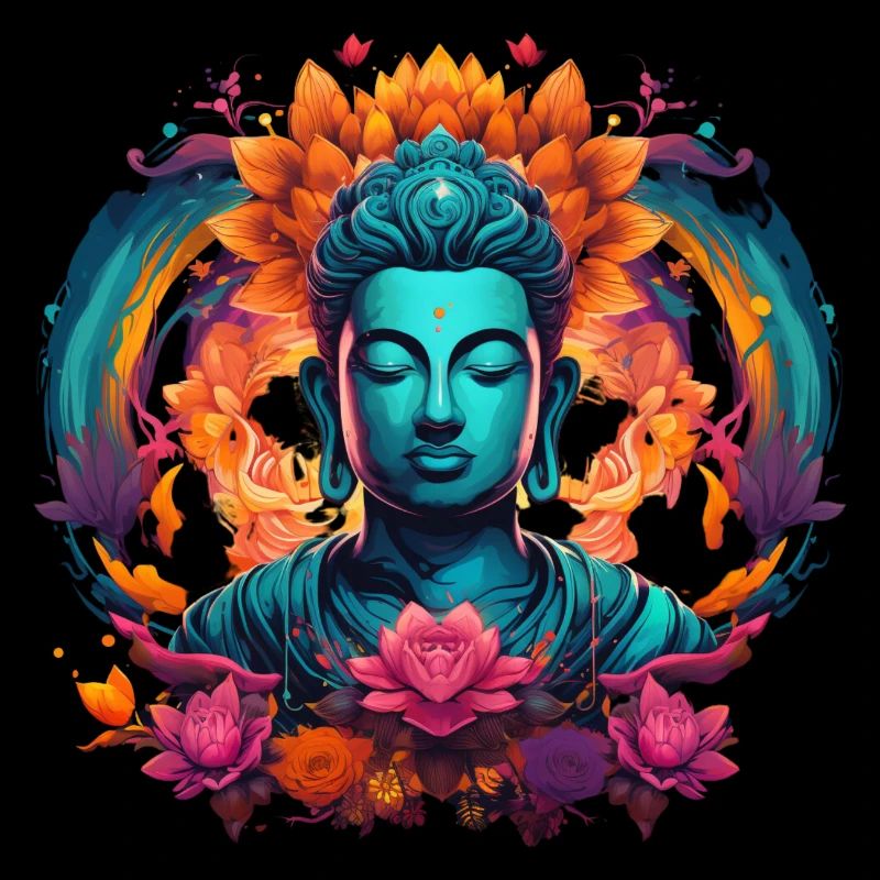 Jeune Bouddha Gautama Siddhartha illumination bleue