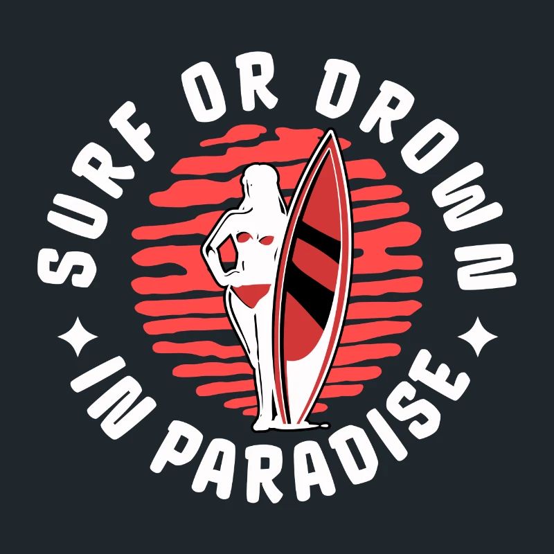 Retro Surfing Mädchen Surfen oder Ertrinken Sonnenuntergang