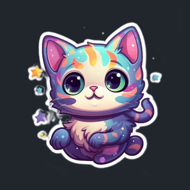 Mignon chat de dessin animé flottant dans l’espace