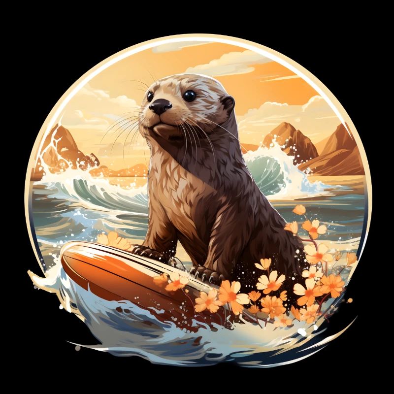 Loutre de mer sur planche de surf