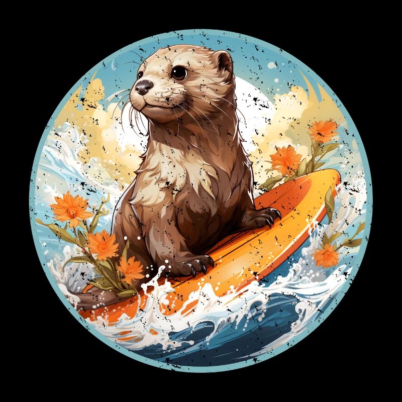 Loutre de mer sur planche de surf