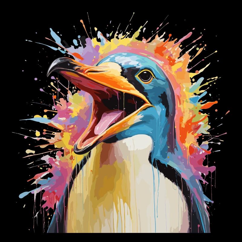 Pingouin dans une tourmente colorée
