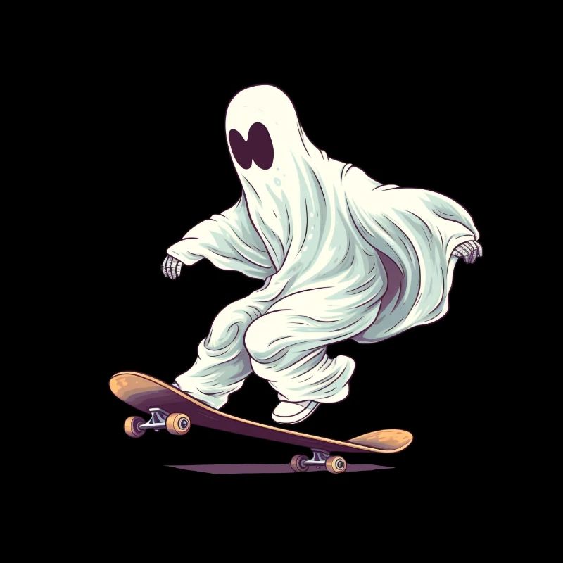 Cool Cartoon Halloween Ghost on his Skateboard