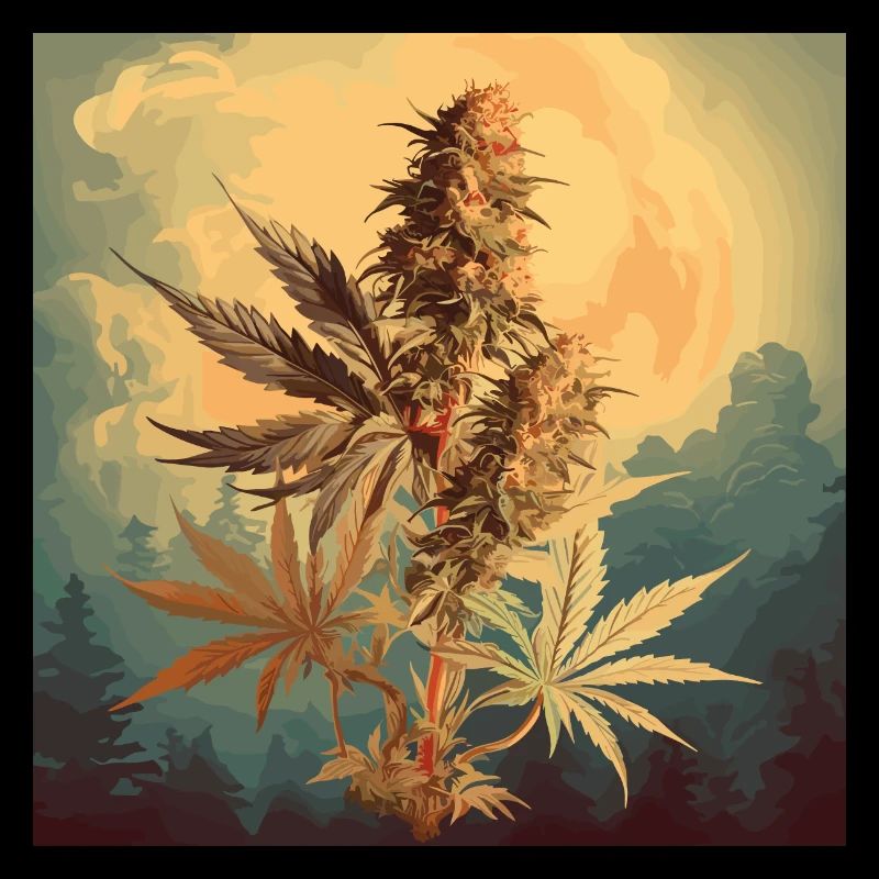 Coucher de soleil avec fleur de cannabis