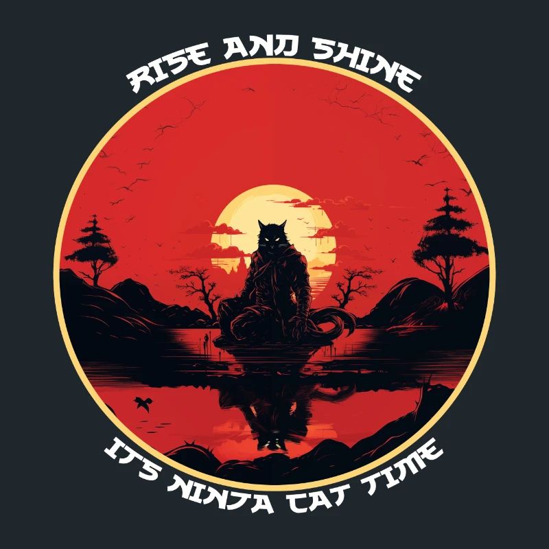 Funny Black Ninja Cat Silhouette Ninja Cat Time