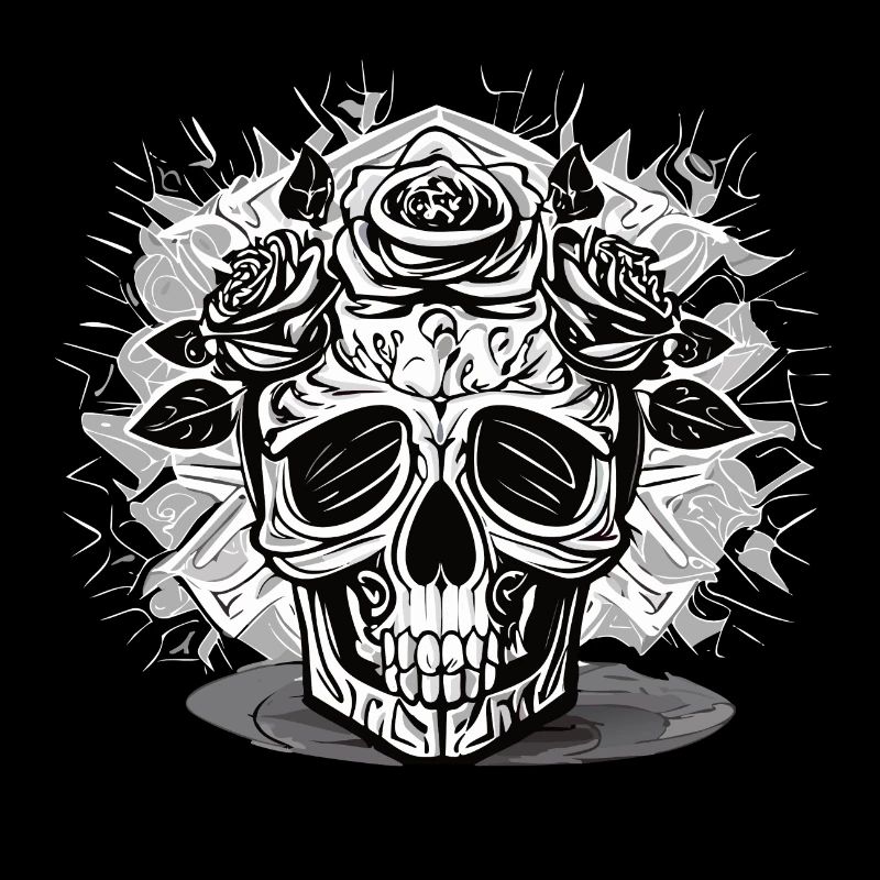 Schwarz-Weiß Schädel & Rosen Design