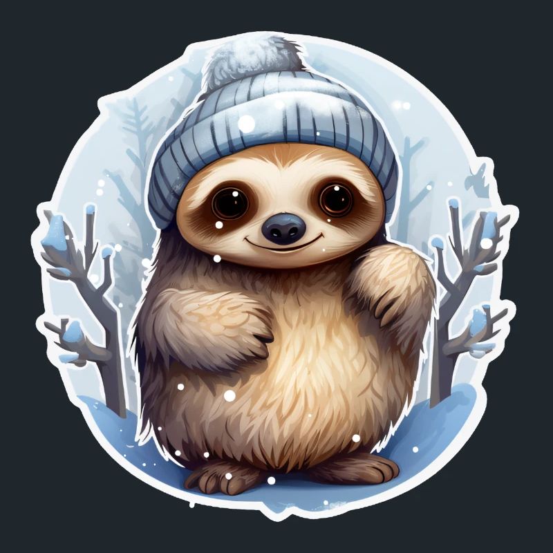 cold season sloth with cap