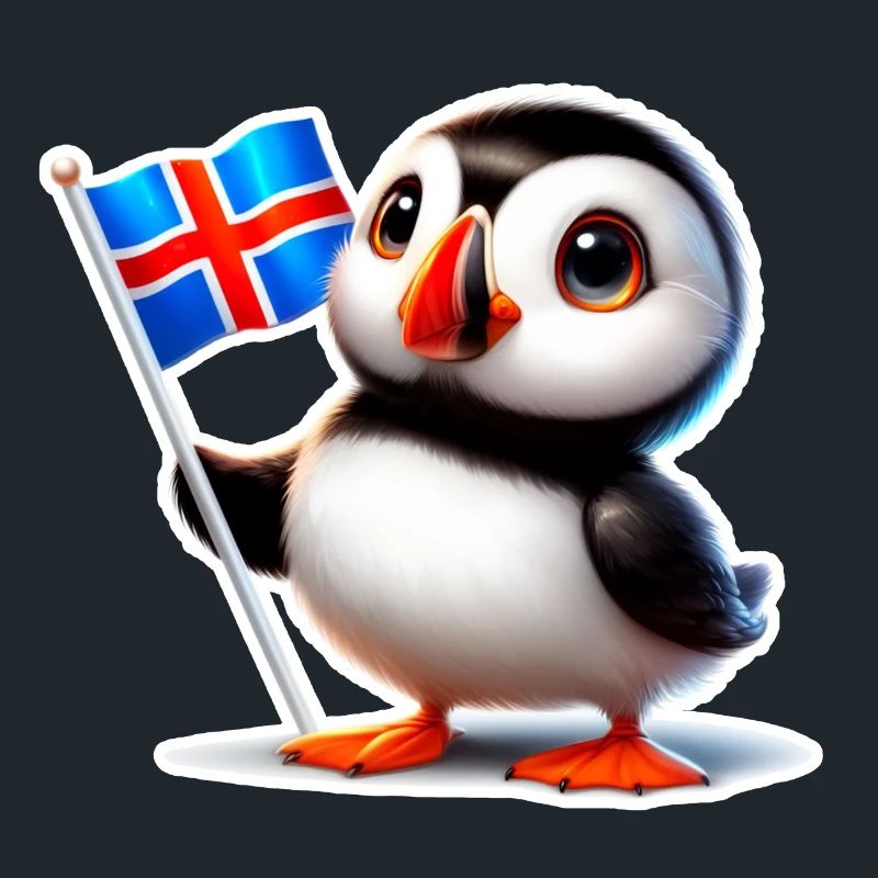 Süßer Papageitaucher mit isländischer Flagge
