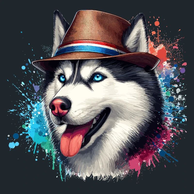 Husky-Kopf mit Hut