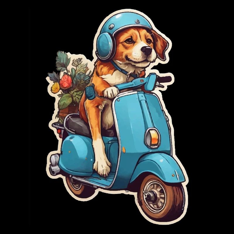 Chien sur une trottinette