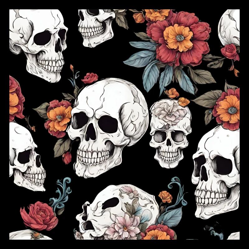 Totenkopf und Blumen