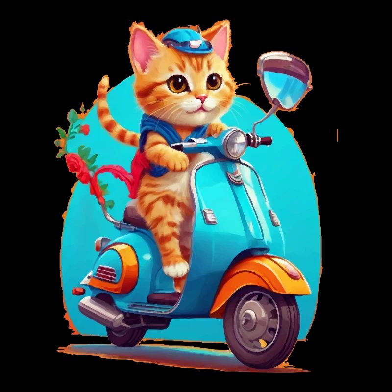 Cat Rides Scooter