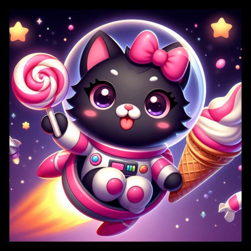 Space Kitty mit Softeis und Lolli im Weltall