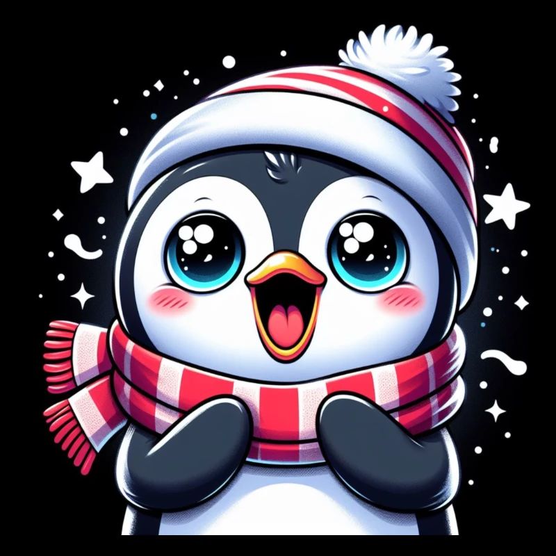 Pingouin mignon avec écharpe et casquette en hiver