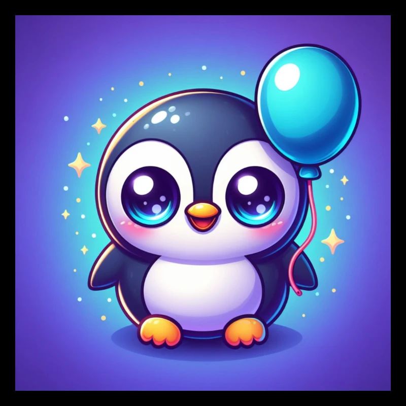 Pingouin mignon avec de grands yeux et un ballon