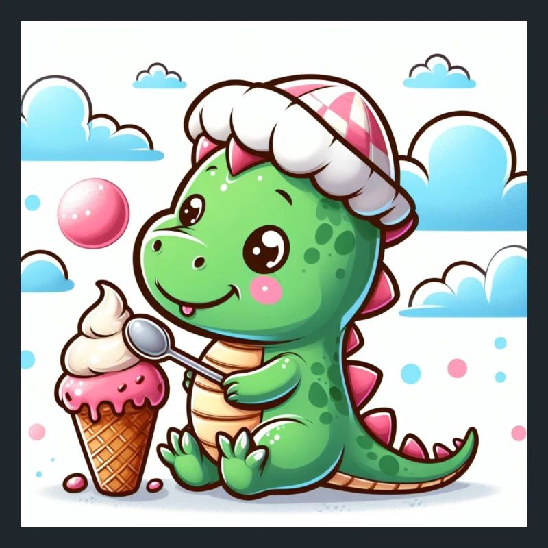 Dino mit Mütze und Eiswaffel