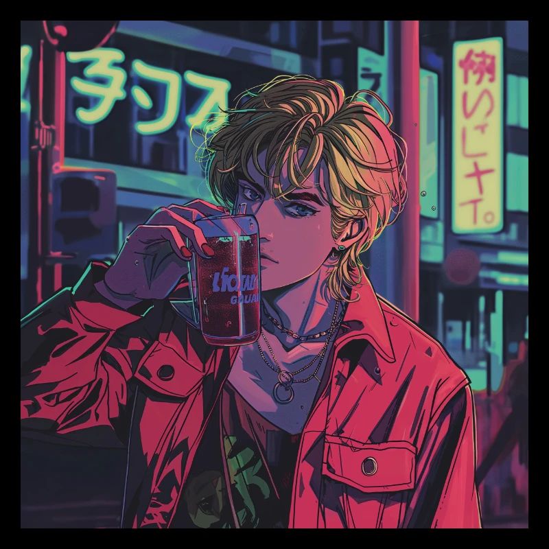 Années 80 Anime Guy Calmant Impression de mode de haute qualité