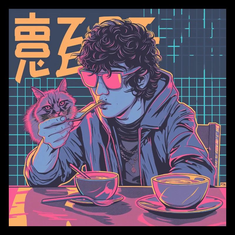 Années 80 Anime Guy Calmant Impression de mode de haute qualité