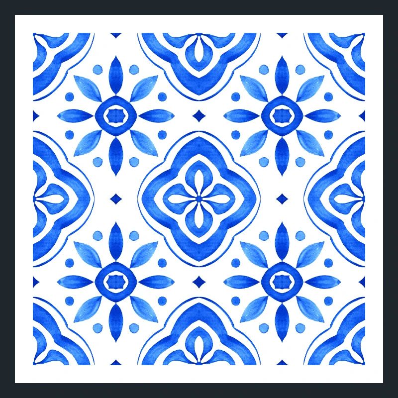 Blue Mediterranean Tile Watercolour Pattern