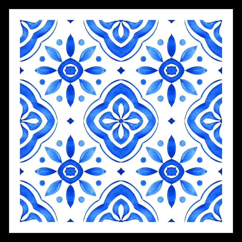 Blue Mediterranean Tile Watercolour Pattern