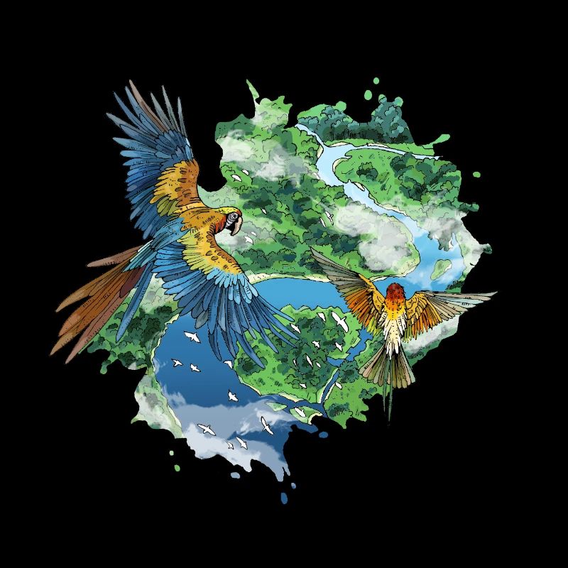 Parrots Flying Over the Jungle