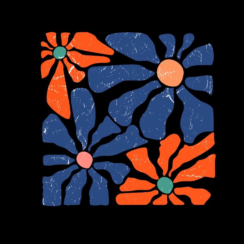 Fleurs groovy rétro bleu et orange