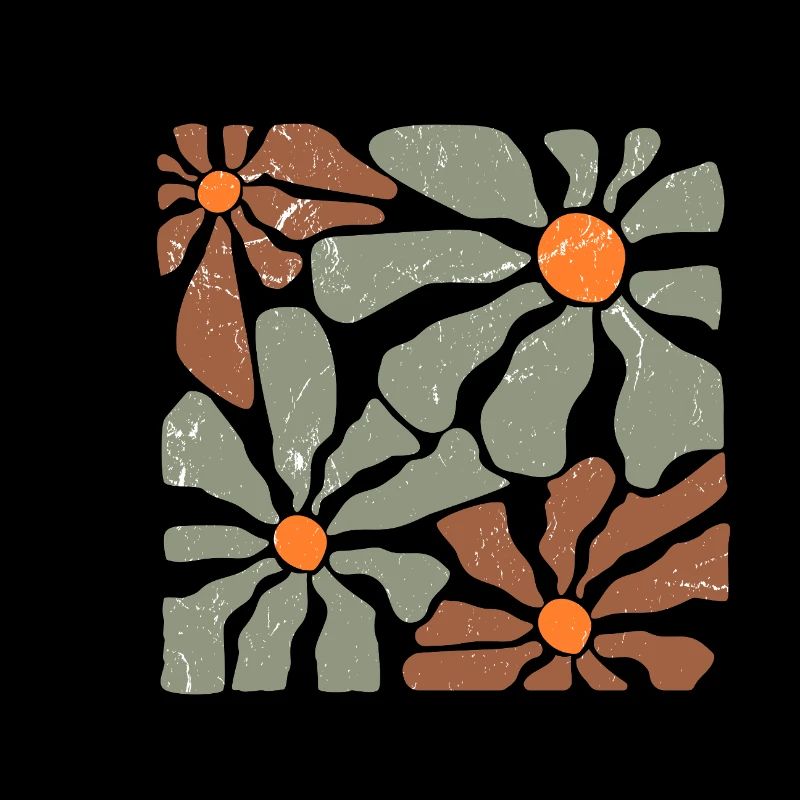 Fleurs groovy rétro marron et vert