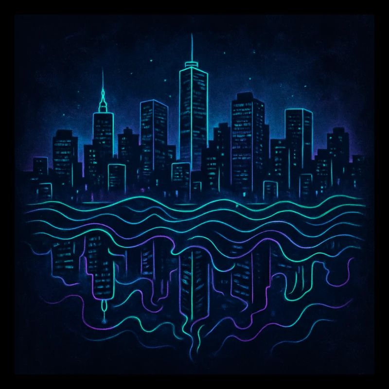 Neon Skyline with Reflection