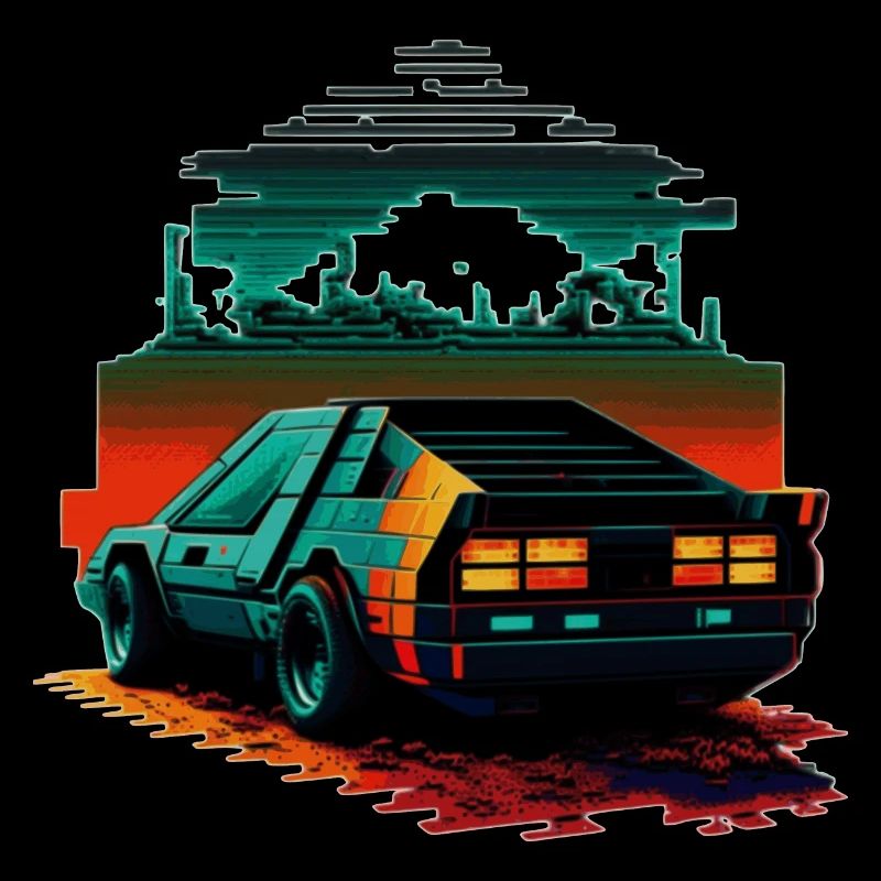 Voiture de sport 8 bits dans le look de jeu vidéo rétro de science-fiction