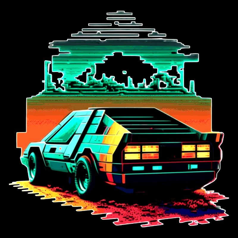80er Retro Sportwagen in Sci-Fi 8-Bit Grafik