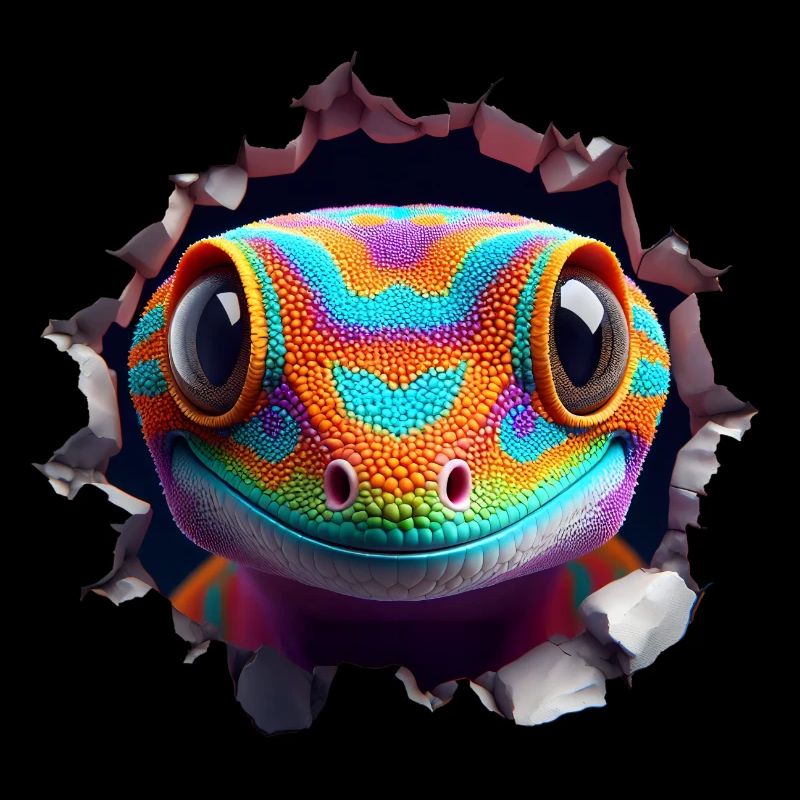 Tête de gecko colorée dans le trou 2