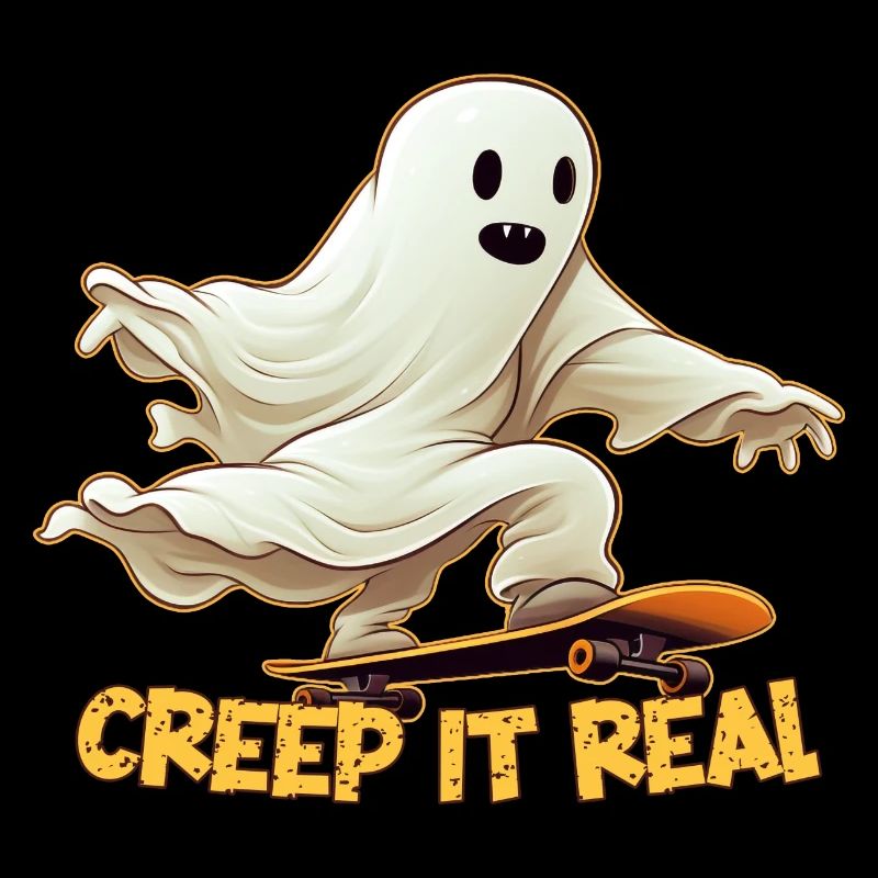 Funny Skateboarding Ghost with Halloween Pun