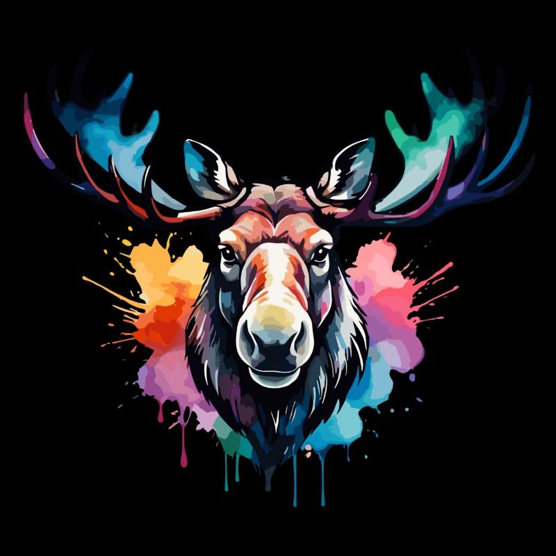 Elch cool im Wald, buntes Design, Aquarell