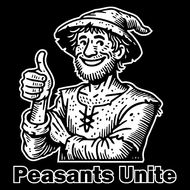 Mittelalterlicher Bauer streckt den Daumen hoch - Peasants Unite
