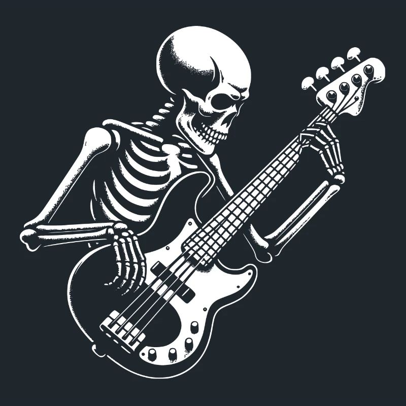 Squelette avec guitare basse. Conception de basses cool