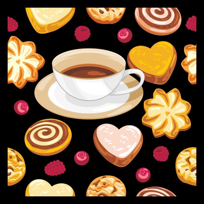 Modèle sans couture avec des biscuits, des baies et du café