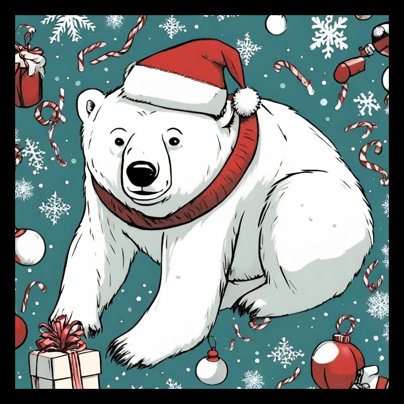 Ours polaire avec bonnet de Père Noël