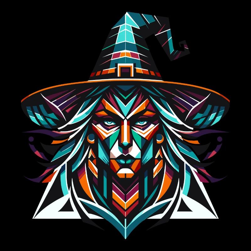 Geometric Witch Portrait: Vibrant Polygon Art