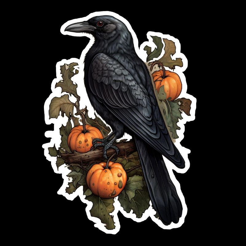 Corbeau sur buisson de citrouille Halloween