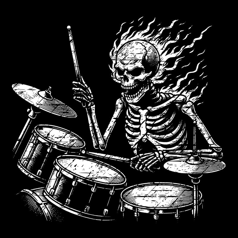 Squelette de crâne de batteur sur la batterie