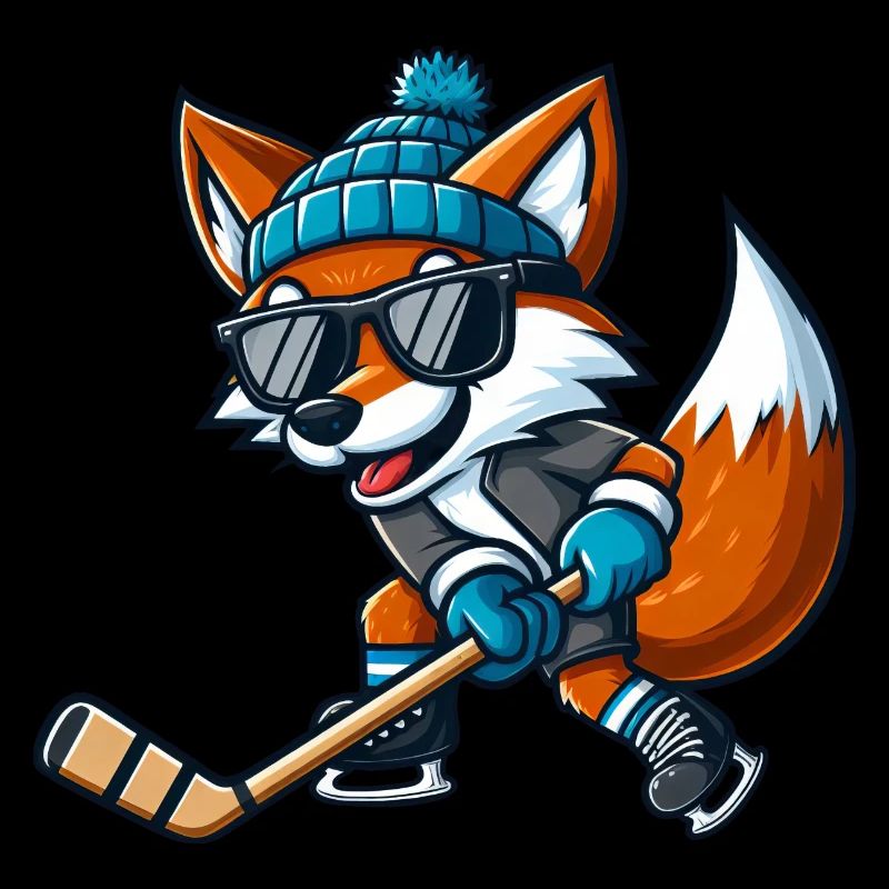 Cool Fox Ice Hockey Player Cartoon Comic Design