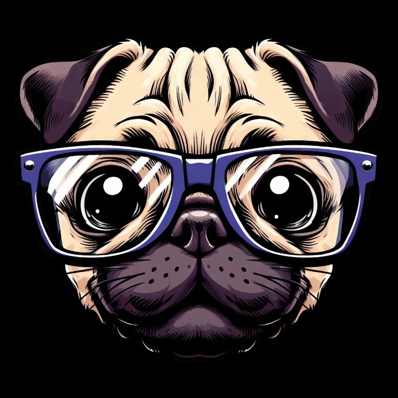 Nerdiger Mops mit Brille