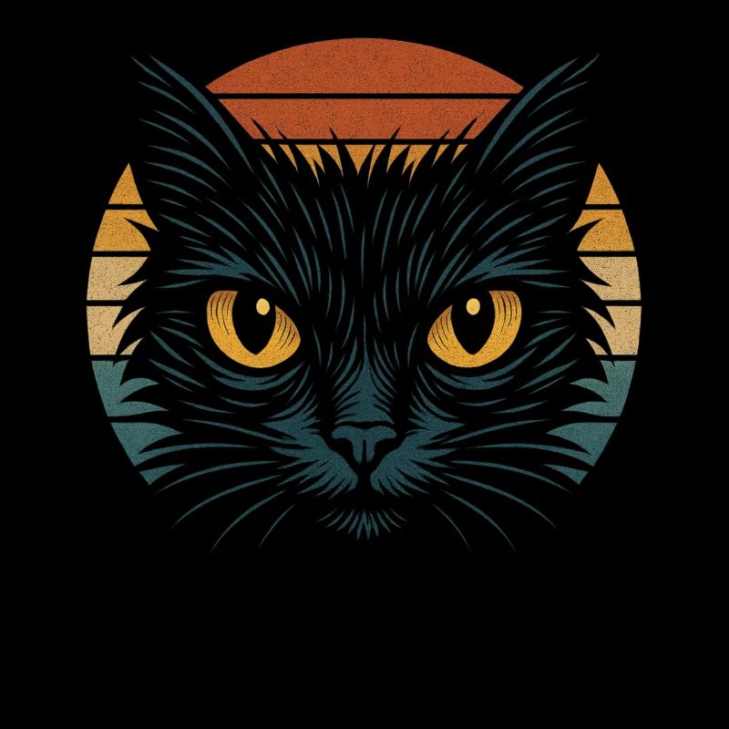 Oeil de Chat Jaune Rétro Coucher de Soleil Chat Vintage