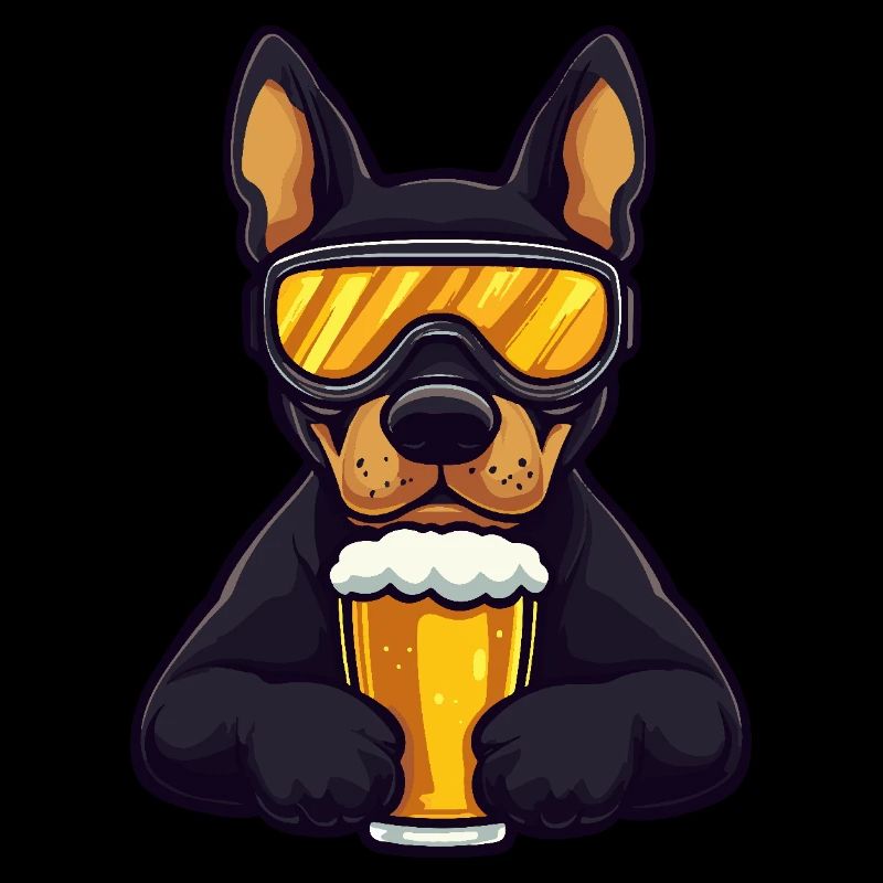 Dobermann Hund Apres Ski Bier