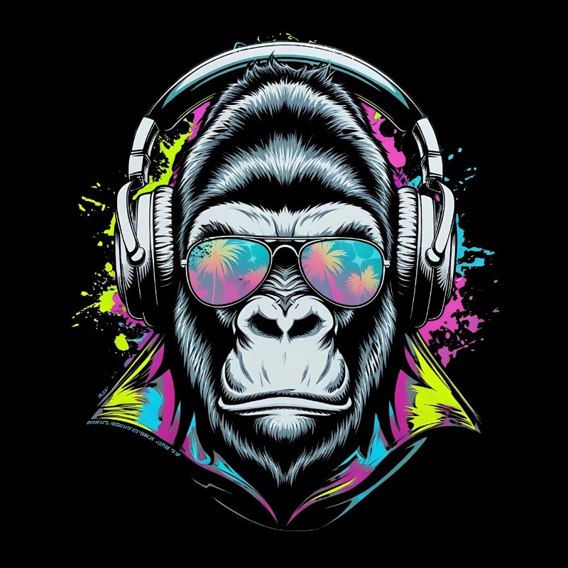 Monkey avec écouteurs DJ et lunettes de soleil