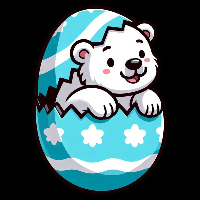 Cartoon Polar Bear Easter Egg Hatching
