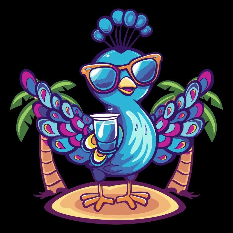 Peacock Bird Summer Beach Comic