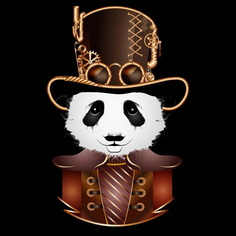 Steampunk Panda Bear avec un look de chapeau cylindre antique