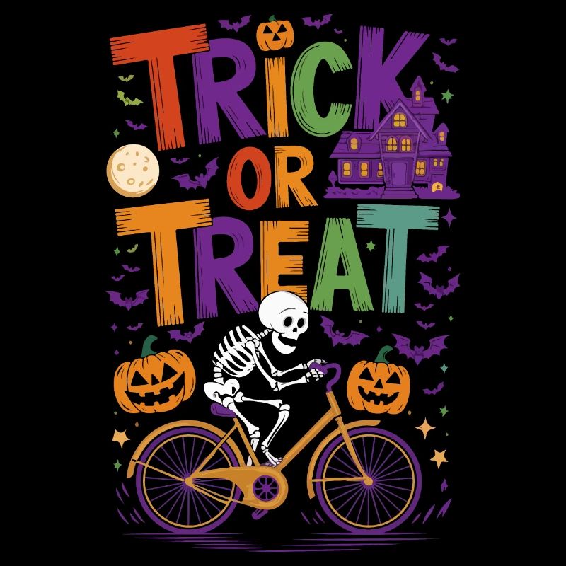 Aventure à vélo de chauve-souris squelette d’Halloween