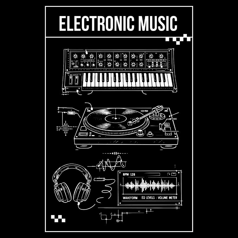 Retro Electronic Music Gear Sketch